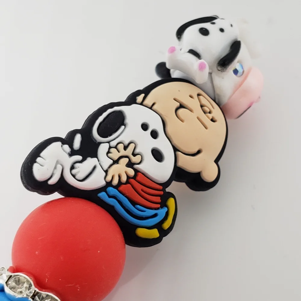 Handmade Rhinestone 3D Snoopy Charlie Brown Lucy Beaded Silicone Focal Bead Pen